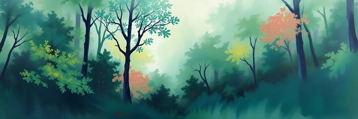  Dreamy forest landscape with bold colors and soft brushstrokes for artistic and nature concepts