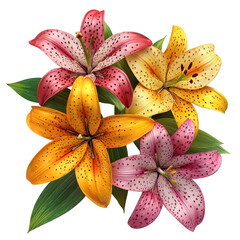 Wall Mural - Vibrant Bouquet of Lilies: A Close-Up of Four Colorful Lilies