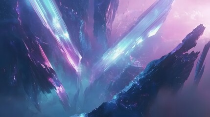 Poster - Dynamic crystal formation fantasy realm digital art surreal environment aerial perspective abstract concepts