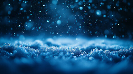 Poster - Raindrops create ripples on a tranquil water surface in soft blue tones