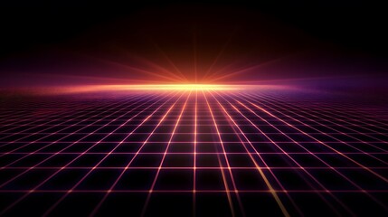 Poster - Futuristic grid landscape digital world abstract art virtual environment panoramic view conceptual design for seo impact