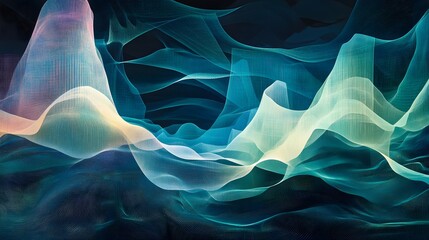 Poster - Dynamic abstract waves virtual space digital art ethereal environment wide angle fluidity concept