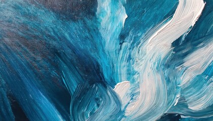 Aufkleber - dynamic abstract blue brushstroke painting with textured white accents on canvas for modern design, background, or wall art

