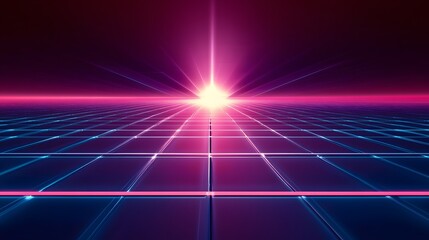 Poster - Futuristic light burst digital grid abstract image vibrant environment eye-level view sci-fi concept for visual impact