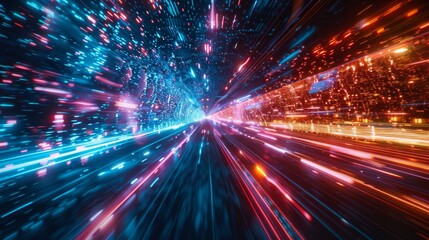 Poster - dynamic abstract representation of speed and light showcasing vibrant colors and energy in a futuris