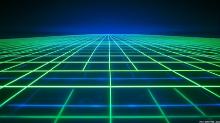 Poster - Futuristic grid landscape virtual reality digital art neon environment wide-angle view cyber aesthetics