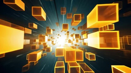 Fototapete - Golden Cubes Tunnel of Light 