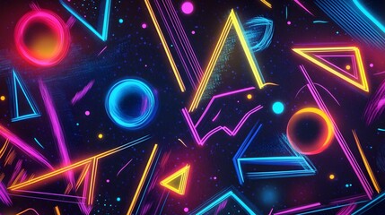 Leinwandbilder - Dynamic neon geometric shapes abstract background digital art vibrant colors 3d viewpoint modern design