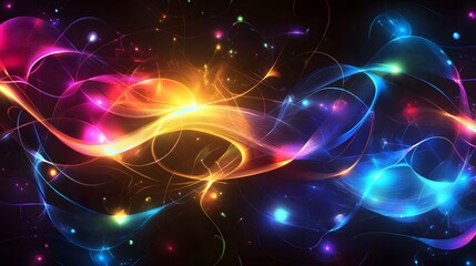 Leinwandbilder - Vibrant light trails dance in colorful patterns abstract digital art dark background dynamic viewpoint creative concept