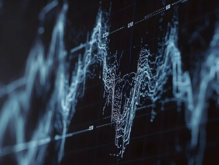 Poster - Digital data waves screen display, market analysis, dark background, financial report