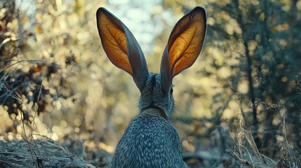 Wall Mural - A close-up view of a rabbit's ears in a natural setting, highlighting its alertness.