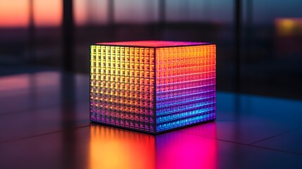 Poster - Vibrant light cube display modern interior digital art urban environment close-up view colorful design