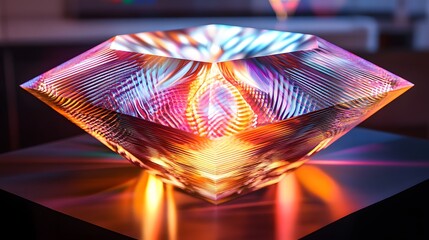 Poster - Vibrant light refraction art installation modern gallery digital artwork contemporary environment front view creative concept