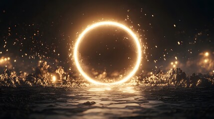 Poster - Illuminating circular energy burst abstract setting digital art night time focused perspective modern concept