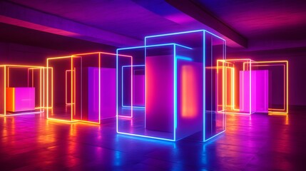 Poster - Illuminated neon art installation gallery space modern artwork artistic environment abstract concept
