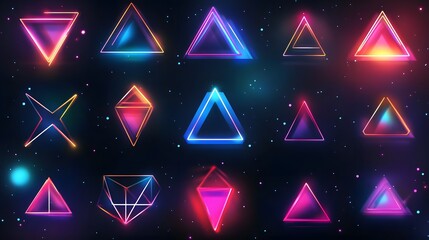 Leinwandbilder - Dynamic neon geometric shapes digital space abstract art vibrant background aesthetic perspective visual design