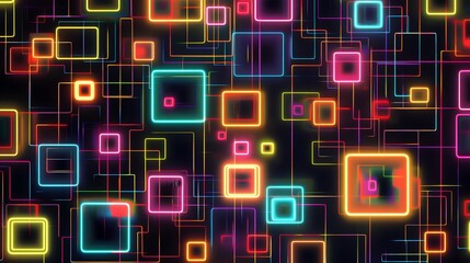Poster - Dynamic neon square patterns abstract art digital design vibrant colors high-tech environment creative concept
