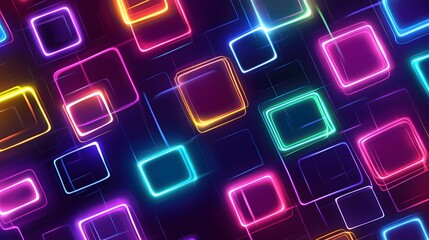 Poster - Dynamic colorful neon squares abstract digital art graphic design vibrant background creative perspective modern aesthetics