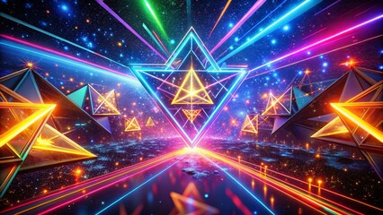 Poster - Vibrant Neon Triangle & Star Background - Energetic Digital Marketing Stock Photo