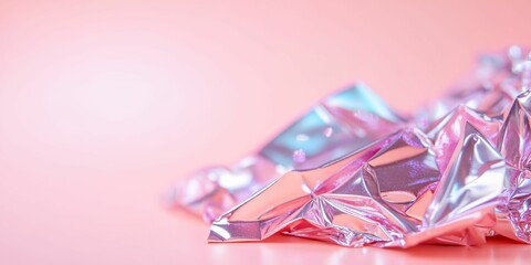 Poster - Piece of shiny, metallic foil is on a pink background