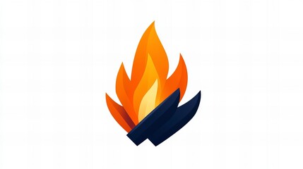 Abstract flame design.  Fiery orange and dark blue accents on white background.