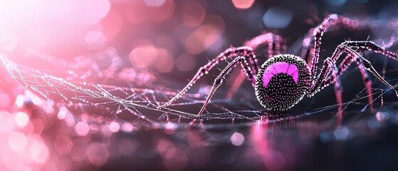 Sparkling Pink Spider on Intricate Web Abstract Macro Shot Digital Art
