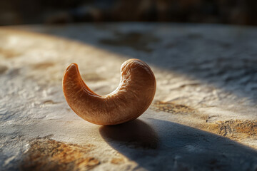 Poster - A close-up of a curved, light-colored object on a textured surface, illuminated by soft light.