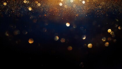 Wall Mural - shimmering cosmic dust particles in golden and blue hues on a dark background for abstract design, space inspired digital art

