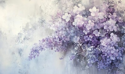 Wall Mural - Purple floral artwork, textured background, soft hues.