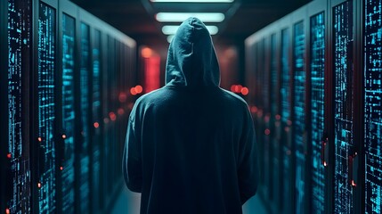 Poster - conceptual image depicting the convergence of cybersecurity threats and advanced data analysis techn
