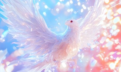 Poster - Snow Phoenix Sculpture, an ethereal figure of a phoenix crafted from snow, elegantly soaring with intricate details and shimmering frost accents.
