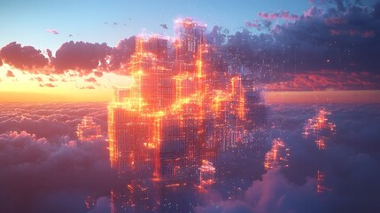 Poster - stunning futuristic cityscape depicting a mega data driven metropolis with skyscrapers and infrastru