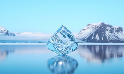 Aufkleber - Ice sculpture mirroring the landscape, intricate design capturing the essence of nature's beauty in a serene winter setting