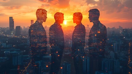 Poster - data scientists monitoring big data analytics and cybersecurity threats in a futuristic cityscape wi