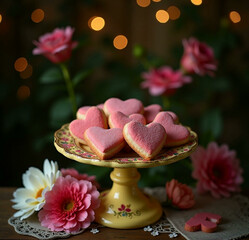 Wall Mural - Pink heart shaped cookies