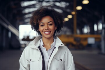 Wall Mural - Portrait of a smiling female engineer at a dockyard