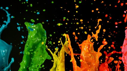 Poster - Acrylic colors splashing on black background. Abstract colored spectrum background.
