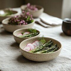 Poster - Minimalist Spring Dining Table Elegance in Neutral Tones with Ceramic Bowls