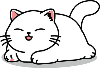 Wall Mural - Cute munchkin cat white color lying down cartoon, vector illustration