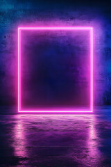 Wall Mural - Empty neon rectangle frame with shining effect on dark background with copy space. Black Friday, Cyber Monday. Online shopping, sale and discount concept. 80s, 90s retro style. Synthwave, Retrowave