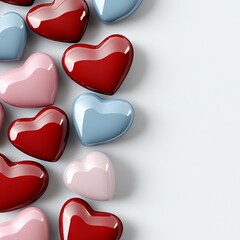 Wall Mural - A group of red and blue hearts on a white surface