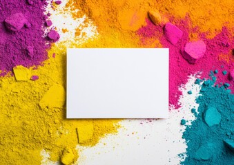 Aufkleber - Blank White Banner Amidst Vibrant Holi Powder Splash on Neutral Background