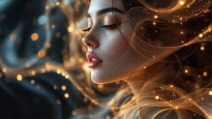 Fototapete - Beautiful girl in a magical setting and with sparkling particles
