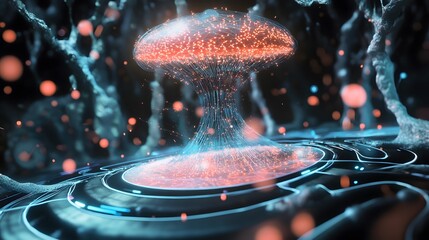 Poster - An abstract visualization of a glowing energy source, featuring vibrant colors and dynamic patterns in a futuristic digital landscape, evoking feelings of innovation and creativity