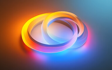 Poster - This abstract image features intertwining colorful rings emitting vibrant light. It captures a sense of movement and fluidity, perfect for modern digital projects.