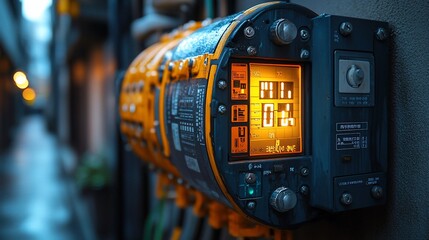 Industrial Digital Meter Displays Time And Data Outdoors