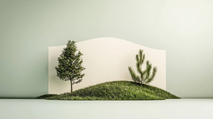 Poster - serene landscape featuring vibrant trees and lush grass on gentle hill