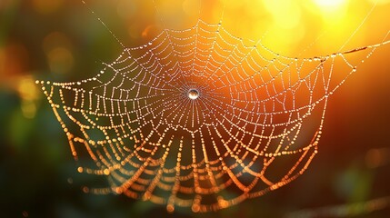 Photo - Dew Drops Spiderweb Golden Hour Nature Sunlight Macro Photography