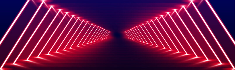Poster - Neon lights in red create a mesmerizing tunnel. This futuristic graphic design reflects the concept of police in motion and energy in a glowing infinite space.