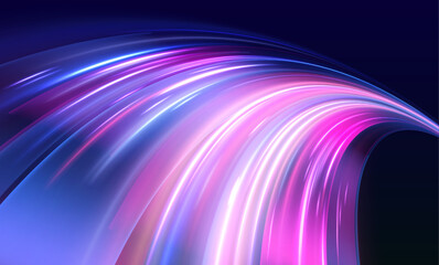 Leinwandbilder - Glowing neon lights streak across the horizon, symbolizing high-speed movement. The speed trails enhance the idea of high-tech products and solutions racing forward.